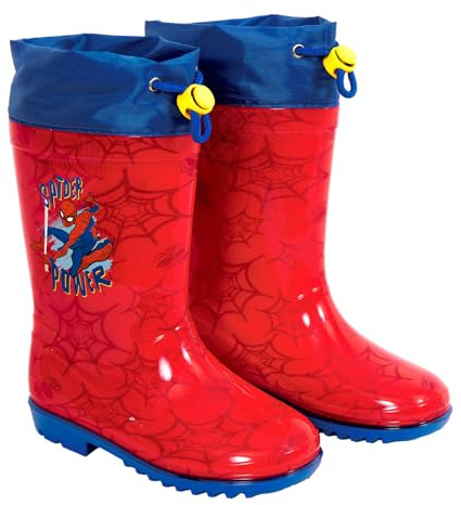 PERLETTI Botas de Agua Niño Spiderman Azul Material PVC - Botines Niños 3 4 5 6 Años Marvel Spider Man con Suela Antideslizante - Botas Impermeables Infantes Hombre Araña con Cordón (Rojo, 30/31)