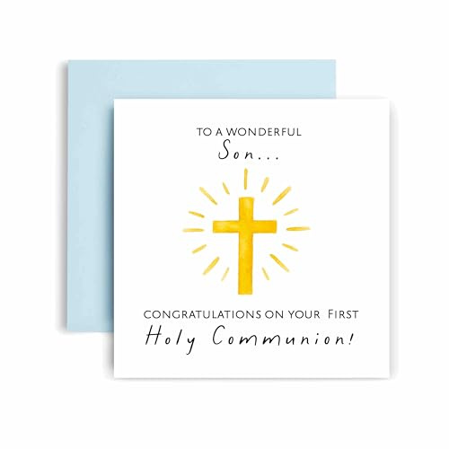 Huxters First Holy Communion Card for Son - Floral Cross Design - Thoughtful Religious Greeting Card for a Special Milestone - 17 by 12cm (Son)