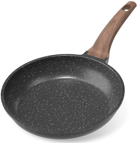 YASHE 28cm Nonstick Frying Pan, Granite Coating Skillet for Eggs, Pancakes and Bacon, Induction Compatible, Easy to Clean, PFOA-Free with Stay-Cool Handle,Black