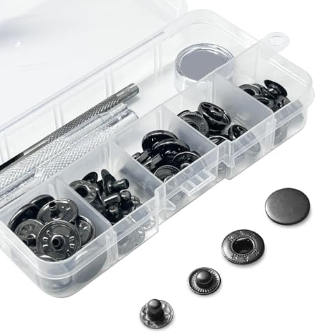 15mm Boutons Pression en Métal, Boutons Pressions Metalliques avec 4 Outils, Boutons-Pression en Métal pour Vêtements Portefeuille Artisanat de Bricolage(12 Sets, Argent)