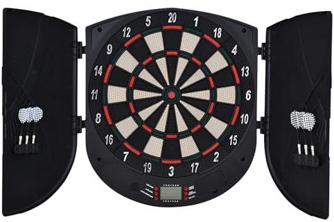HOMCOM Cible de Jeu de Fléchettes Électronique Refermable avec 26 Jeux, Affichage LCD, Haut-Parleur, jusqu'à 8 Joueurs, Noir