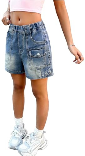 DeHolifer Pantaloncini di Jeans per Ragazza Stampa a Farfalla Pantaloni Corti Elastici in Vita Short in Denim Estiva Larghi Pantaloncini Jeans Sportivi Shorts Casual Pantaloni per Il Tempo Libero