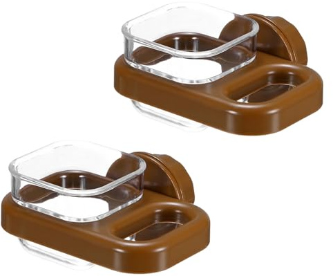 M METERXITY 2-Pack Bird Cage Feeder Plastics Clear Portable, Brown | Square Cup, with Clamp, Food Water Bowl Feeding Dish Cup, for Parakeet/Budgies/Cockatiel/Lovebird