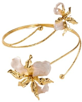 Pulsera Para La Parte Superior Brazalete abierto bohemio elegante y Sexy con flores for mujer, brazalete esmaltado Vintage artesanal Floral, pulsera ajustable for brazo, joyería for el cuerpo de playa