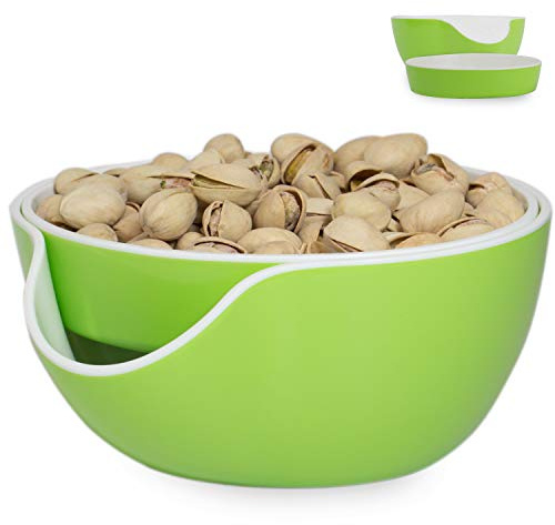 Stargoods Pistachio Bowl, Snack Serving Dish, Double Peanut Bowl with Nut Seeds Shell Candy Storage, Green