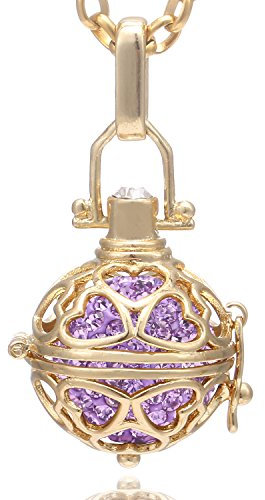 Morella Collar de Acero Inoxidable Dorado 70 cm con Colgante corazón y Bola de resonancia de Color Lila Ø 16 mm para Damas en Bolsa para Joyas