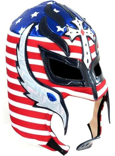 Del Mex Lucha Libre Mexikanische Wrestling-Maske, Kostüm für Erwachsene, Luchador, Rey Mysterio (Rot, Weiß, Blau)