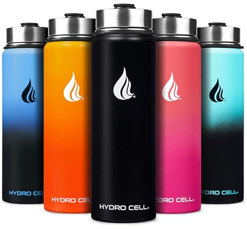 HYDRO CELL Stainless Steel Insulated Water Bottle with Straw - For Cold & Hot Drinks - Metal Vacuum Flask with Screw Cap and Modern Leakproof Sport Thermos for Adults (Black 24oz)