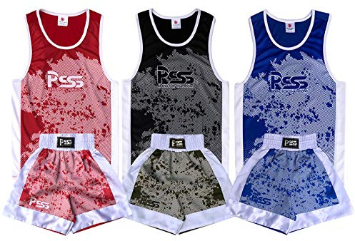 Prime Leather New Sublimation Design Kids Boxing Uniform (Top & Short) Age 3-14 Muay Thai Kick MMA Training 908 (908 Blue, 11-12 Years)