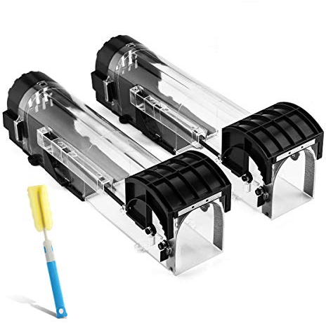 Awroutdoor Mausefalle Lebend 2er Set, Wiederverwendbare Lebendfalle Maus,Leicht zu Verwenden No-Kill-Maus Haustiere und Kinderfreundlich Professionell Kastenfalle für Küche Garten