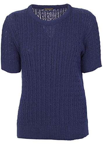 Lets Shop Shop Womens Cable Knit Short Sleeves Jumpers Ladies Classic Knitwear Half Sleeves Sweater Pullover T Shirt Blouse Top Size 10 12 14 16 43 Navy