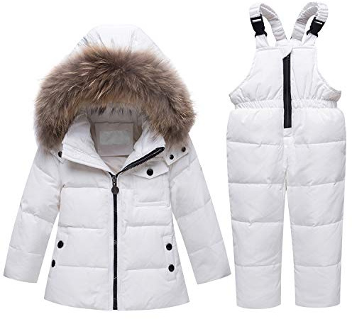 De feuilles Snödräkt skidor flicka dunjacka och byxor dunoverall set set väst flicka pojke barn vinter, Vitt och blått, 5-6 ans