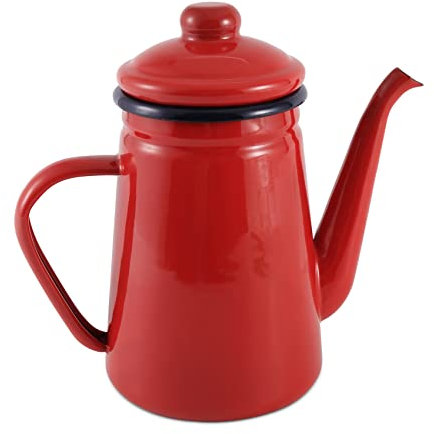 Dasertoe 1.1 L Enamelled Hand Enamelled Coffee Maker, Induction Kettle, Gas Cooker, Red,