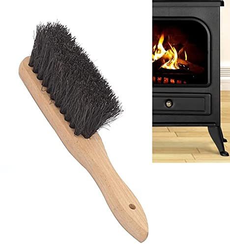Cepillo para chimenea de 28 cm, mango de madera, cepillo con mango y cabezal suave, cepillo de limpieza para chimenea