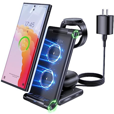 Wireless Charging Station for Samsung,MANKIW Foldable 3 in 1 Fast Charger Station for Galaxy S24 S23 S22 S20 Ultra Z Flip Fold 5/4/3Galaxy Watch 6/5/4/3Buds