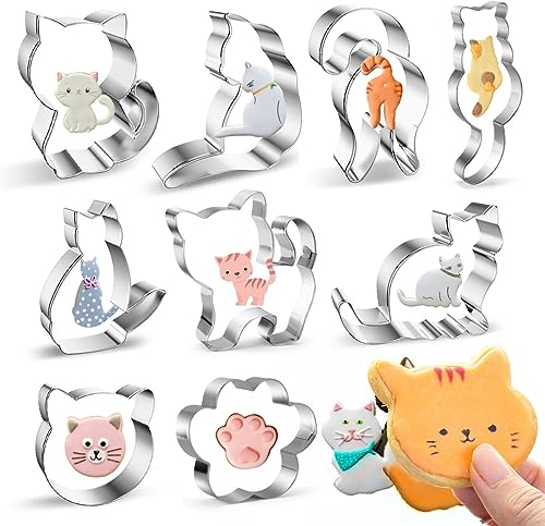 Formine per Biscotti Gatti, Tagliabiscotti Gatti Acciaio Inossidabile, 9 Pezzi Stampo Biscotti Gatti, DIY Stampo Keksausstecher Gatti, Formine Biscotti Animali Decorazioni, per Feste di Bambini