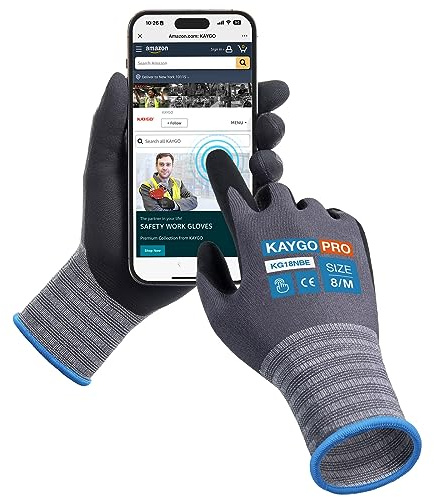 KAYGO Safety Work Gloves MicroFoam Nitrile Coated Touchscreen, KG18NBE