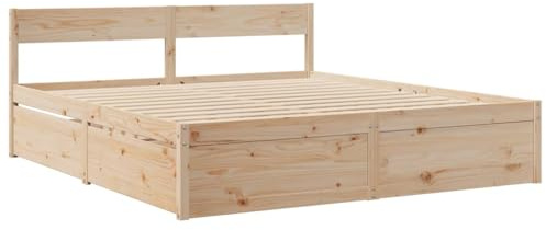 vidaXL Sängram med lådor 200x200 cm massiv furu, sovrumsmöbler, sängbotten, träsäng, säng, dubbelsäng, förvaringssäng, säng med lådor