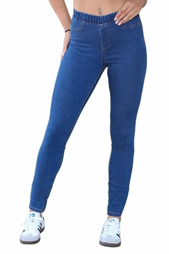 Ex High Street Brand Pull On Jeans for Women UK 8-22, High Waisted Stretchy Skinny Denim Jeggings, Ladies Blue