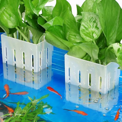 Upgraded Large Aquarium Plant Holder with Hooks and Suction Cups for Fish Tank Aquaponic Plant Cultivation and Aquascape Decorations (Semitransparent)