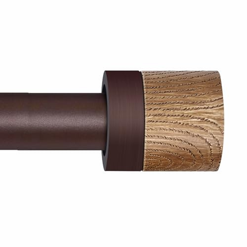 Tringle à rideaux réglable de 2,5 cm avec embouts imitation grain de bois, tringle à rideaux décorative robuste pour chambre à coucher, cuisine et terrasse Bronze de 122 à 213,4 cm