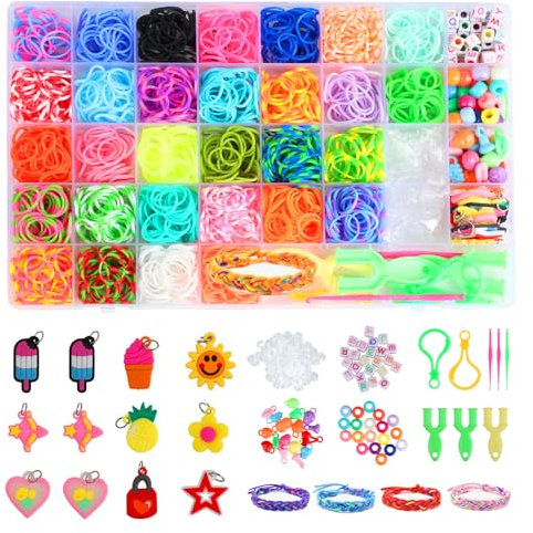 Set de 2500+ gomitas para pulseras, caja con 40 compartimentos, kit para hacer pulseras DIY con perlas, charms, ganchos – gomas para hacer pulseras, regalo creativo para niños y niñas. Gomas pulseras.
