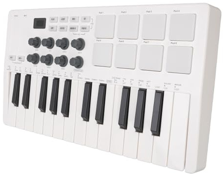 MIDI -Tastatur -Controller, 25 Taste Bluetooth Tragbarer MIDI -Controller mit 8 Backbeleuchtung Drum Pads, 8 Knopfs, MIDI -Mixer für die Musikproduktion