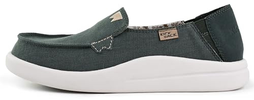 Kickback Rizzo Women’s Slip On Linen Loafers – Lightweight Casual Shoes - Convertible Kick Down Heel Design for a Relaxed Everyday Summer Shoe - Dark Green, UK 6