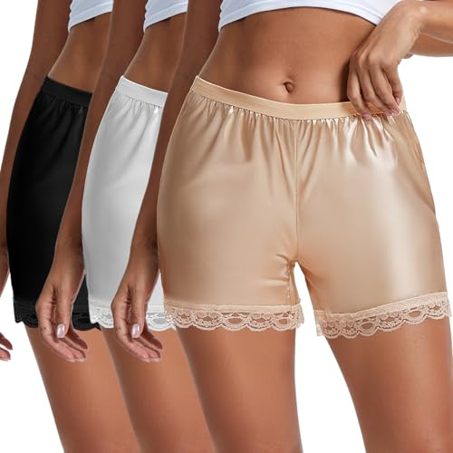 Chicingyou 3 Pack Slip Shorts for Women Under Dress Half Slip Pettipants Bloomers Shorts Lace Trim Anti Chafing Summer(XL)