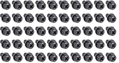TA-VIGOR M4 Phillips Pan Head Bolt with Spring & Plain Washer 6mm 50pc | Carbon Steel Cross Round Head Machine Screws for Heavy-duty Fastening for Wood, Metal, Plastic