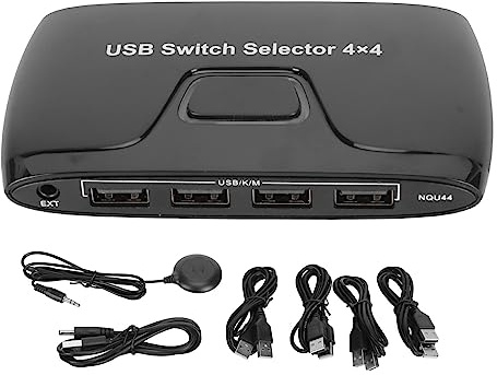 Commutateur USB 2.0 à 4 ports, commutateur KVM USB 4x4 pour clavier et souris, partage d’un seul bouton de 4 périphériques USB entre 4 ordinateurs avec télécommande filaire