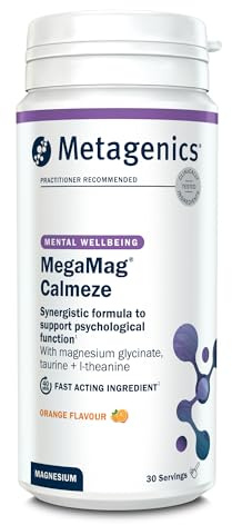 Metagenics MegaMag Calmeze Magnesium Powder - High Potency Magnesium Glycinate for The Reduction of Fatigue & Tiredness - Orange, 30 Servings
