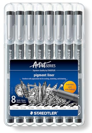 Staedtler Pigment Liner - Penne Nere con Inchiostro ad Asciugatura Rapida, Penne Punta Fine Ideali per Disegno Tecnico e Scrittura, Set Penne Indelebili per Cancelleria Scuola Università Ufficio, 6 Pz