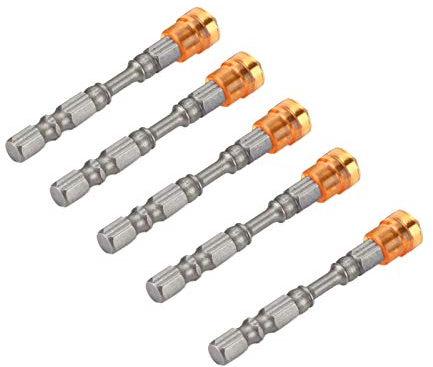 Drywall Screwdriver Bits, Akozon 5Pcs S2 Steel Magnetic Cross Head PH2 Screwdriver Bits Set Magnetic Drywall Bit Holder for Drywall Screws 1/4inch Shank(Yellow)