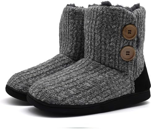 KuaiLu Chausson Botte Femmes Hiver Chaud Peluche Fourrés Maison Pantoufles | Adulte Haute Densité Mémoire Mousse Chaussures Antidérapant Semelle Interieur