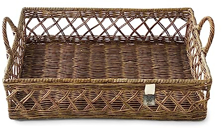 Riviera Maison Tablett Rattan mit Griffe, serviertablett rechteckig, quadratische dekotablett, Korb - Avenue Pierre Tray - Braun, Natur - Handgemacht, geflochten - (LxBxH): 45x30x11
