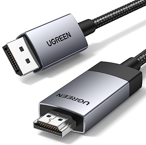 UGREEN 4K@60Hz DisplayPort zu HDMI Kabel DP zu HDMI Kabel Uni-Direktional DP 1.2 zu HDMI 2.0 Kabel HDR DP zu HDMI Adapter für Multi-Screen Kompatibel mit Monitor, Projektor, Dell(1M)