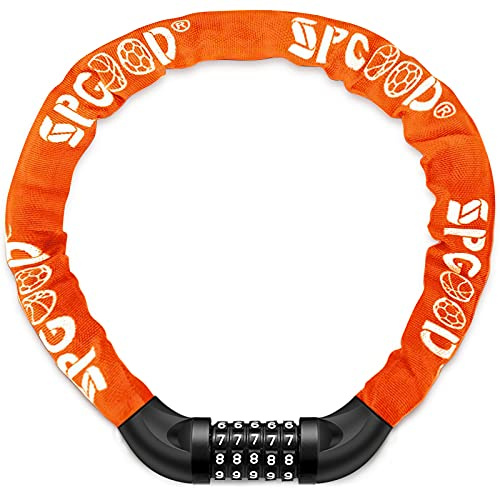 SPGOOD Bike Lock with Combination, Bicycle Lock with Chain(Orange) | Theft Protection, Nylon Outer Sleeve Protects the Chain from Rust, 5-Digit Combination, Suitable for Bike, E-Bike, Scooter