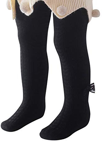 Baby Girls Tights Cotton Baby Leggings Bowknot Cable Knit Tights for Toddlers Infant Stockings 6-12 Months Black