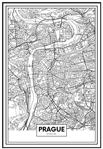 Panorama Metacrilato Enmarcado Mapa de Ciudad Praga 21x30cm - Incluye Marco - Decoración para Salón - Láminas Decorativas