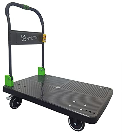N&S Juvyig Platform Trolley Heavy Duty - Platform Truck One-Handed Folding Truck Cart with Silent Wheels - Folding Trolley (Green-Big-with Brake)