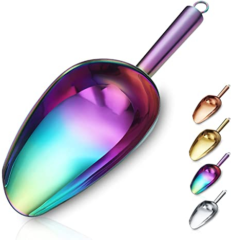 Berglander Paletta per ghiaccio arcobaleno 6 OZ, paletta per ghiaccio in metallo colorato per macchina per il ghiaccio Paletta per alimenti multiuso per barretta da cucina per caramelle