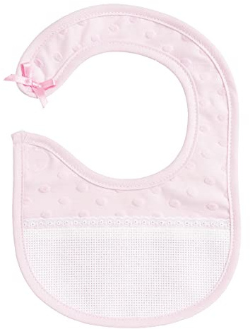Filet - Bavoir Réalisé en Tissu Doux Effet Pois 3D avec Poche en Toile Aida à Broder, Fermeture avec Strap, Idéal pour les Bébés, 100% Made in Italy, Couleur Rose et Blanc