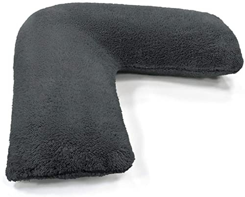 HOMES-LINEN Teddy Bear Fleece Plush Warm Fuzzy Cuddly V-Shaped Pillow & Cover (Charcoal, V-Pillow With Teddy Cover)