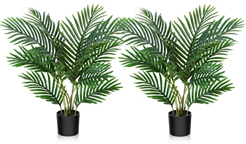 Fopamtri Artificial Plants Indoor Faux Areca Palm 60 cm in Plastic Pot Large Fake Tropical Palm Plants with Artificial Foliage for Home House Office Decoration (2 Pack)