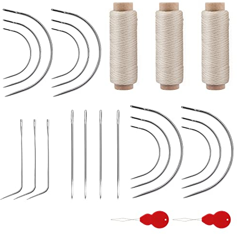 25 Pezzi Aghi e Fili per Cucito, Aghi Curvi Filo Beige Aghi da Cucito con Infila Ago Aghi da Cucito a Mano per Realizzare Parrucche Cucire Trama Dei Capelli Estensione Della Treccia