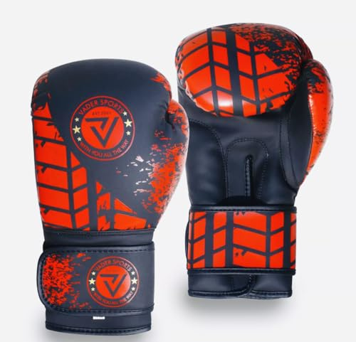 VADER Skin-Tec läderboxningshandskar barn vuxna – MMA Muay Thai boxningsträning, sparringshandskar för män och kvinnor, kickboxning, boxningssäck, handske 4, 6, 8, 10, 12, 14, 473 ml (röd/svart, 170 g)