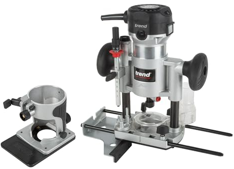 Trend T1 Fresadora de Doble Base, Pinza de 8mm, 710W, 230V, Herramienta de Corte de Precisión Compacta para Carpintería, T1EPS/EURO