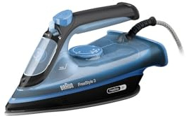 Braun FreeStyle 3 FI3194BK Dampfbügeleisen mit Präzisionsspitze, FreeGlide 3D Technologie, 200 g/min Dampfstoß, SuperCeramic Sohle, Automatische Abschaltung, 270 ml Tank, 2400W, Schwarz/Blau