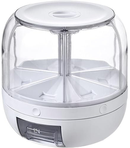 Dispensador de arroz, contenedor de harina y cereales de 4 l, dispensador de alimentos giratorio de 6 rejillas de gran capacidad, cubo de arroz, caja de frutas para alimentos secos para granos